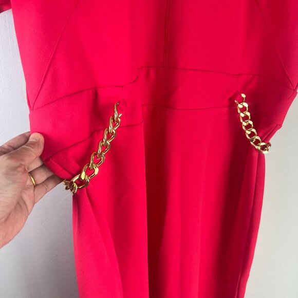 Michael Michael Kors PETITE XL Round Neck Scuba Crepe Chain Trim Dress Deep Pink - Picture 3 of 11